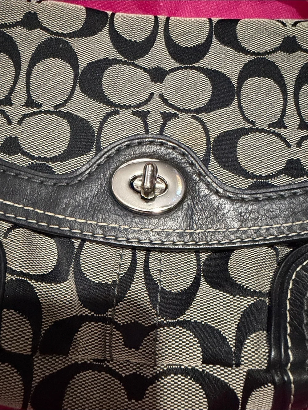 Coach Black and Gray Signature Canvas Shoulder Bag
